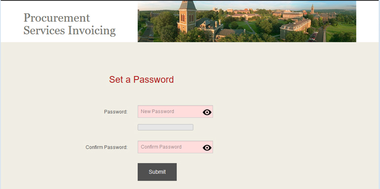 A screenshot of the Set a Password screen on the einvoice website.